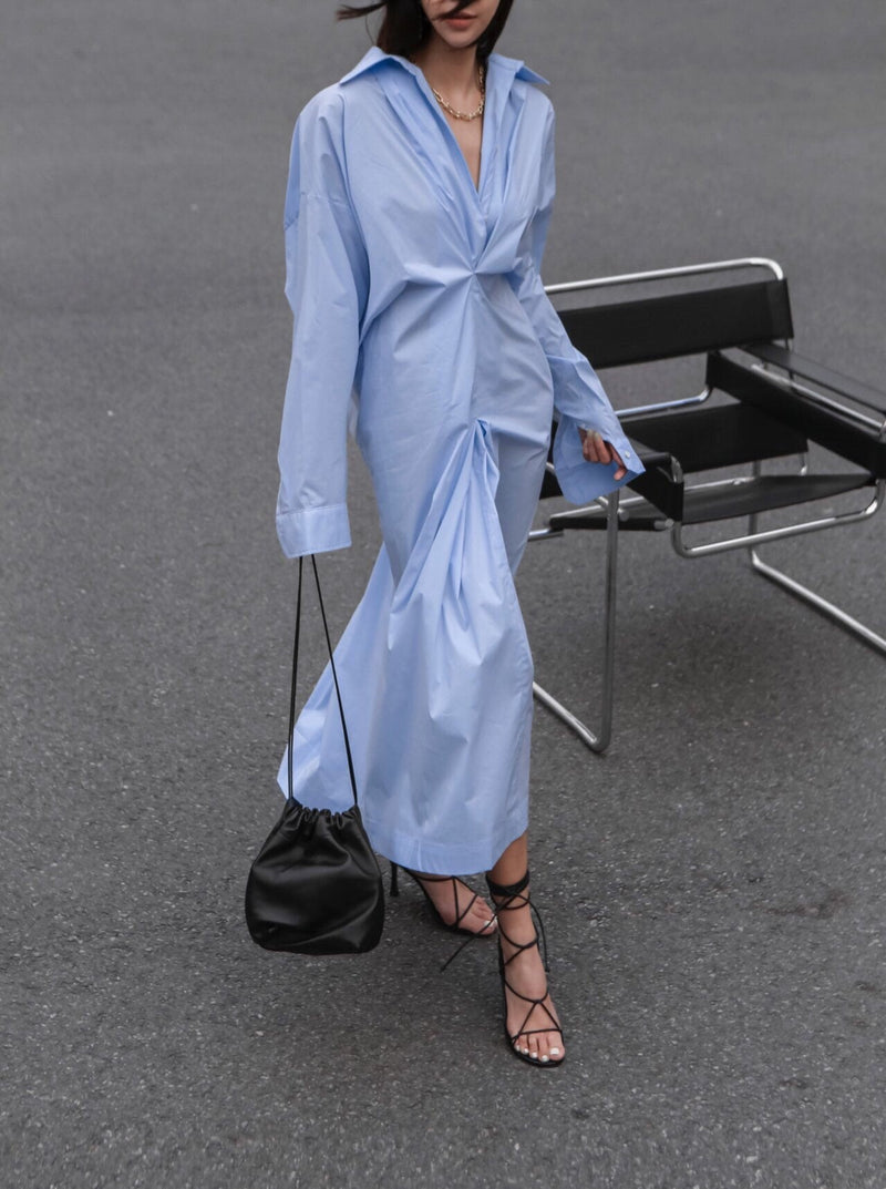 FRONT GATHERED OVERSIZED DRESS SHIRT