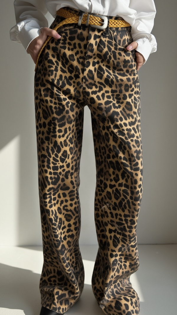 LEOPARD PRINT WIDE LEG PANTS