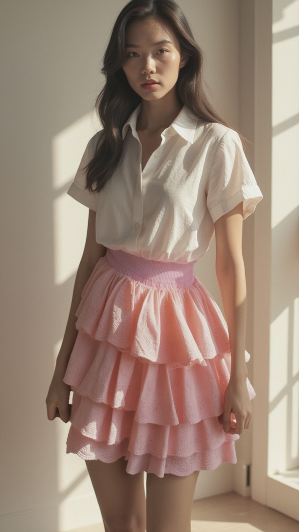 PINK TIERED RUFFLE MINI SKIRT