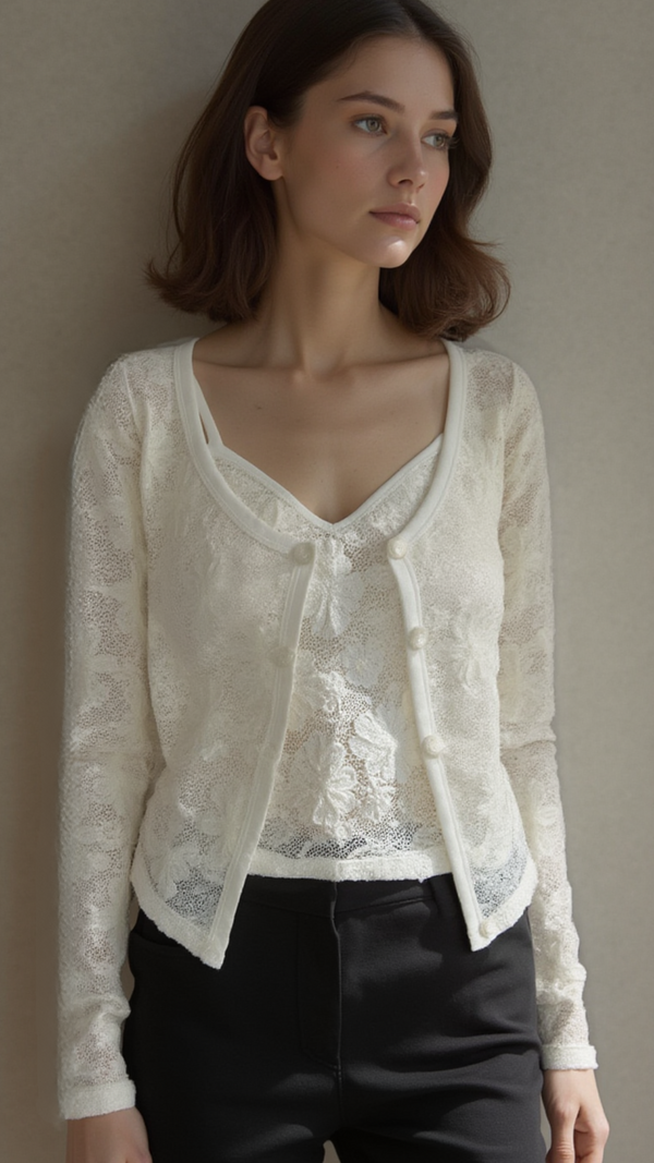 DELICATE LACE BUTTON UP CARDIGAN