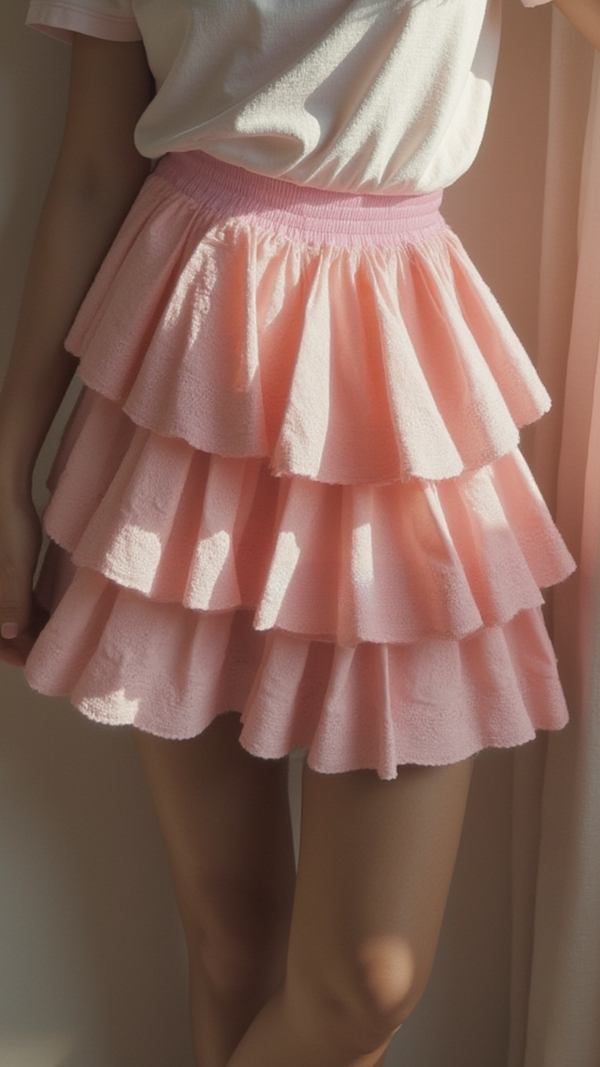 PINK TIERED RUFFLE MINI SKIRT