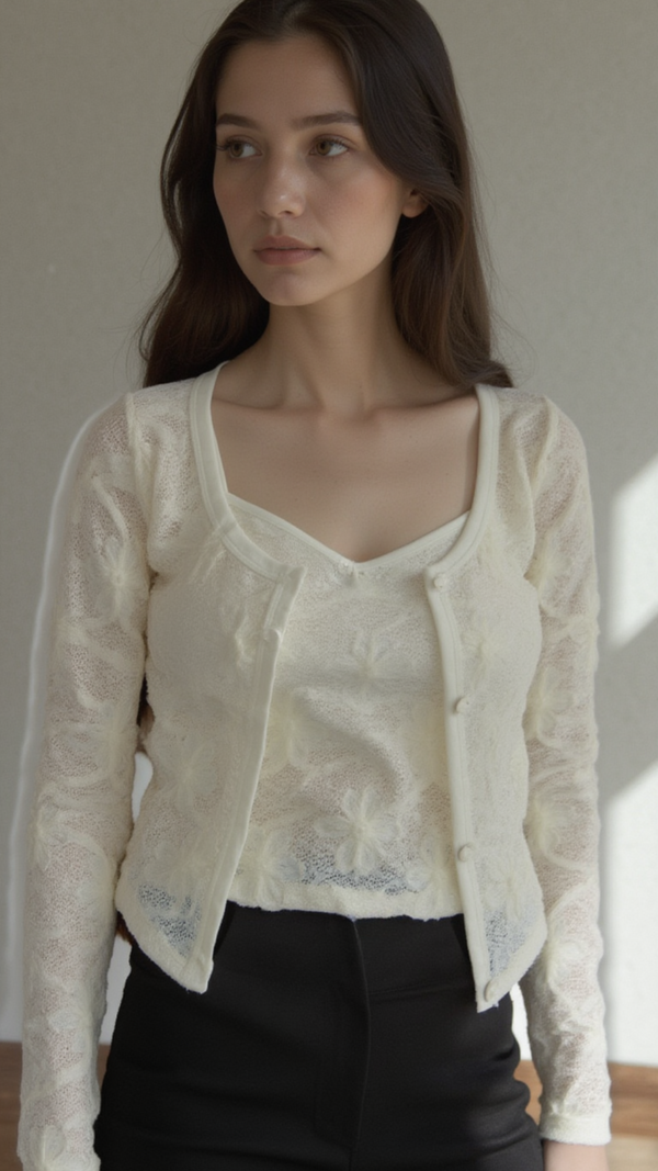 DELICATE LACE BUTTON UP CARDIGAN