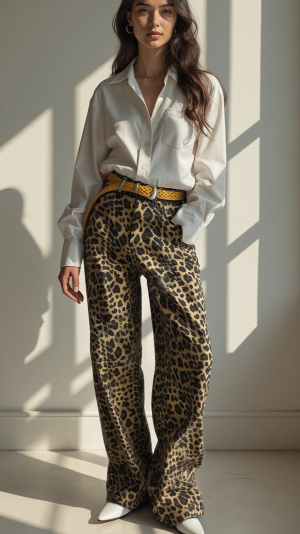 LEOPARD PRINT WIDE LEG PANTS