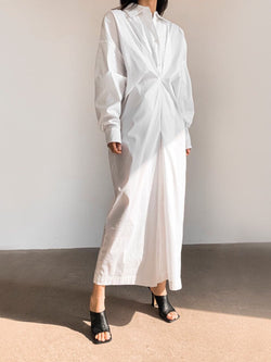 FRONT GATHERED OVERSIZED DRESS SHIRT