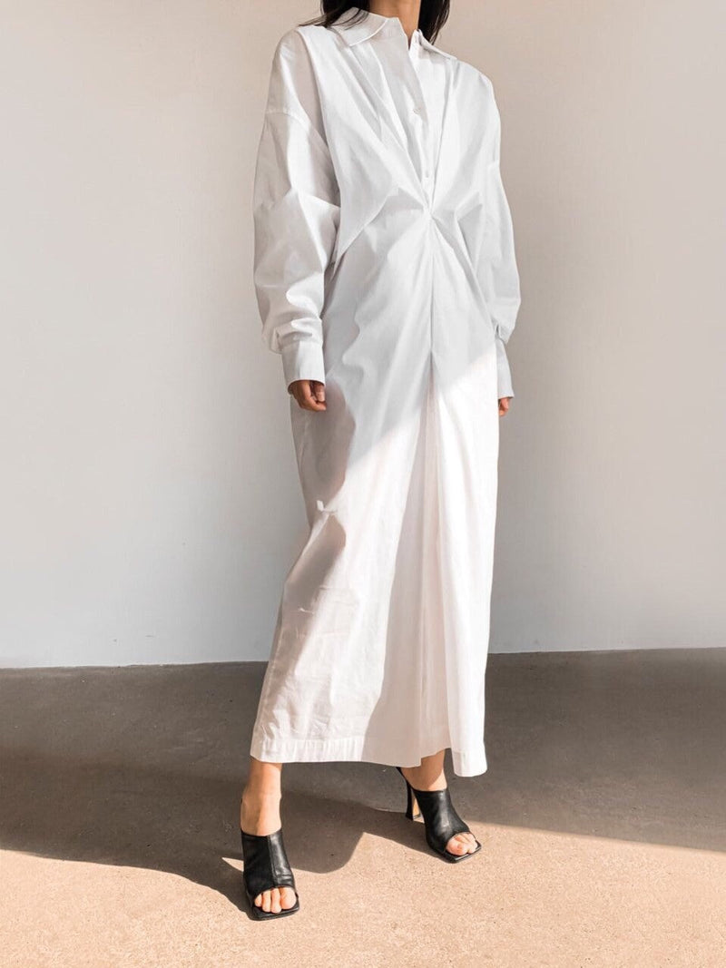 FRONT GATHERED OVERSIZED DRESS SHIRT