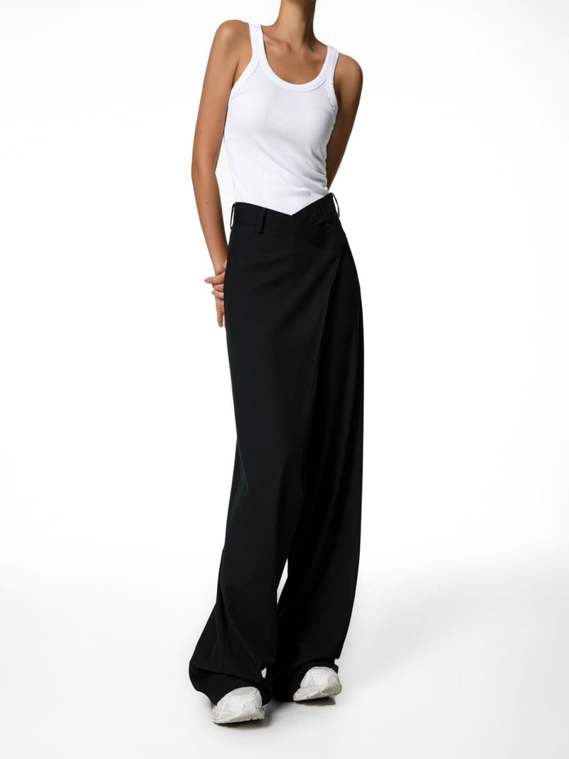 ASYMMETRICAL PIN TUCK WIDE TROUSERS