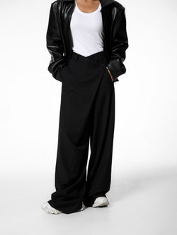 ASYMMETRICAL PIN TUCK WIDE TROUSERS