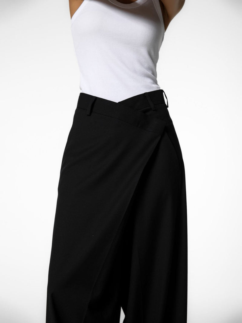 ASYMMETRICAL PIN TUCK WIDE TROUSERS