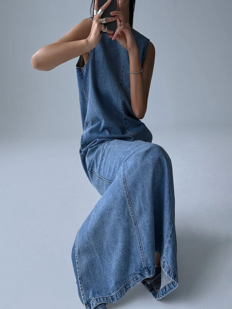 Denim Sleeveless Maxi Dress