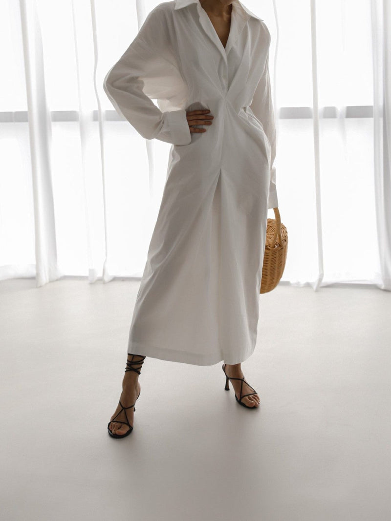 FRONT GATHERED OVERSIZED DRESS SHIRT