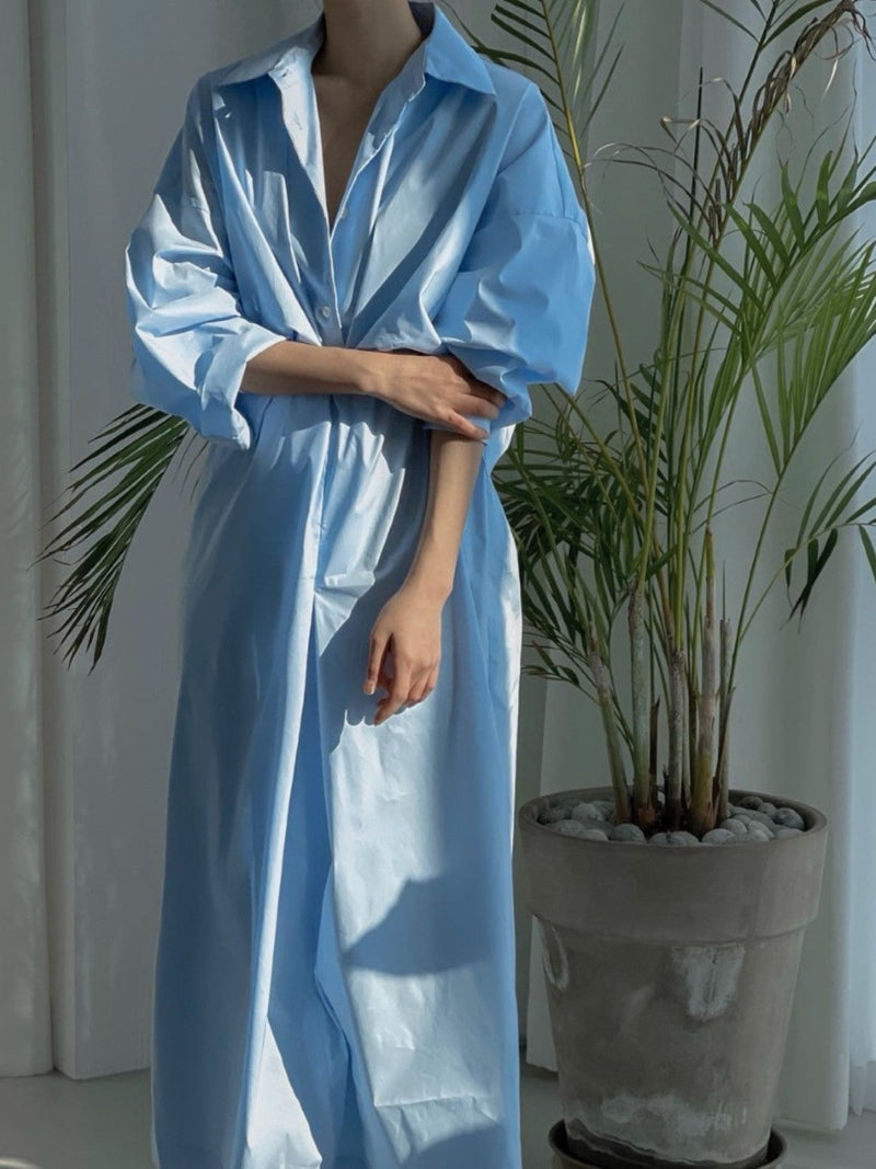 FRONT GATHERED OVERSIZED DRESS SHIRT