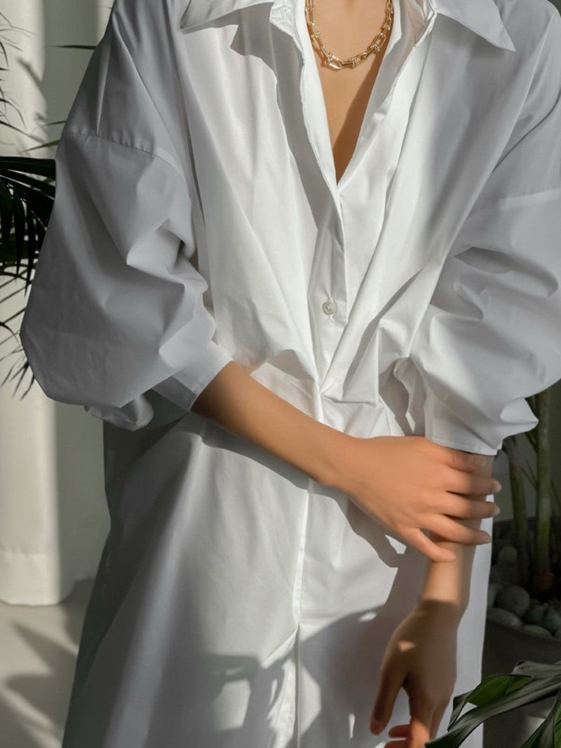 FRONT GATHERED OVERSIZED DRESS SHIRT