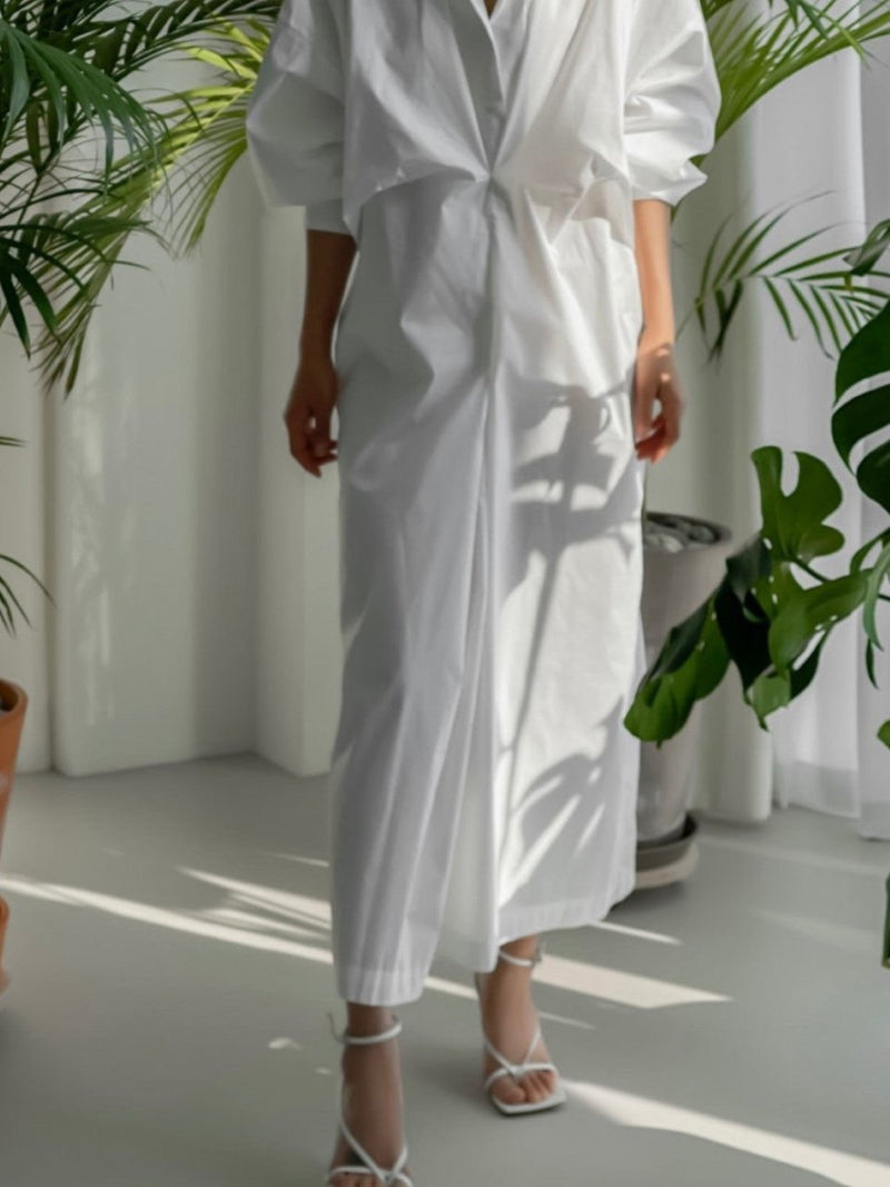 FRONT GATHERED OVERSIZED DRESS SHIRT