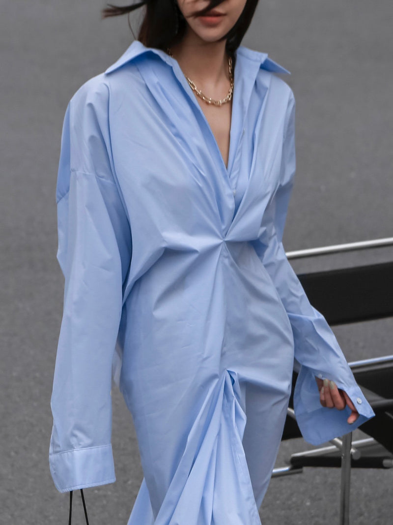 FRONT GATHERED OVERSIZED DRESS SHIRT