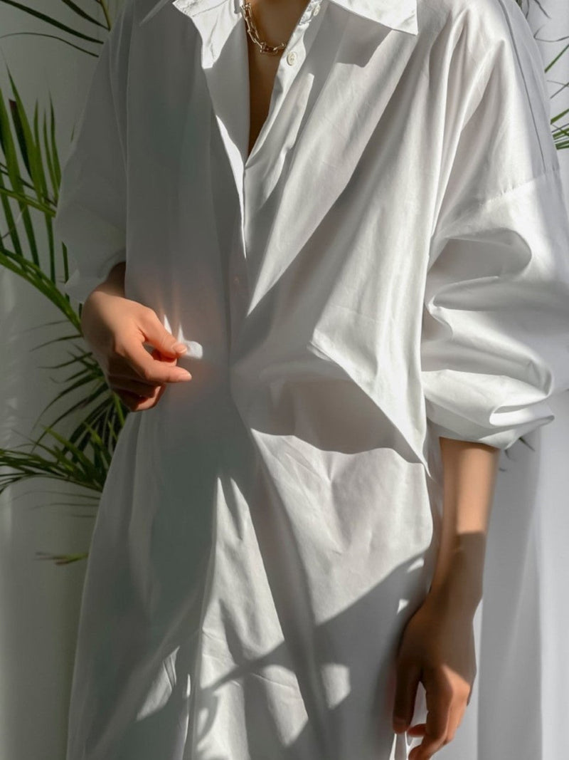 FRONT GATHERED OVERSIZED DRESS SHIRT