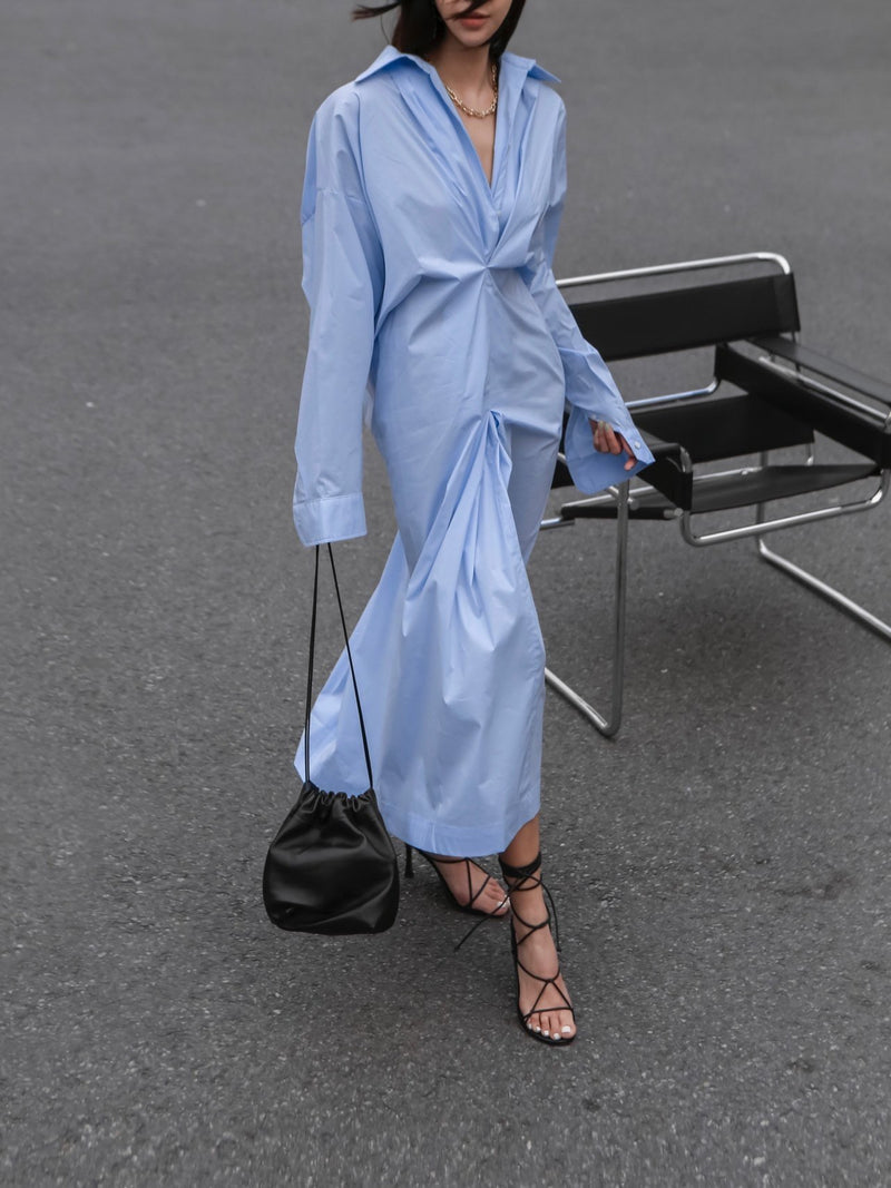 FRONT GATHERED OVERSIZED DRESS SHIRT