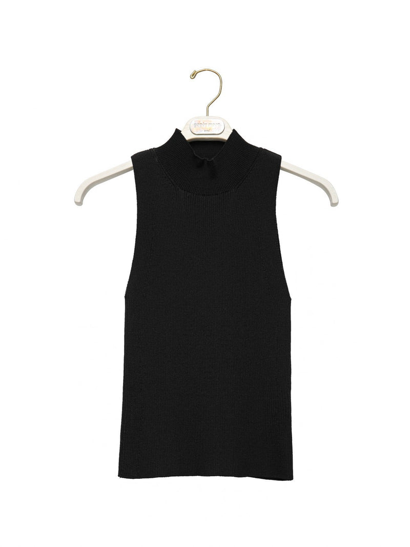 HIGH NECK CROPPED SLEEVELESS KNIT TOP