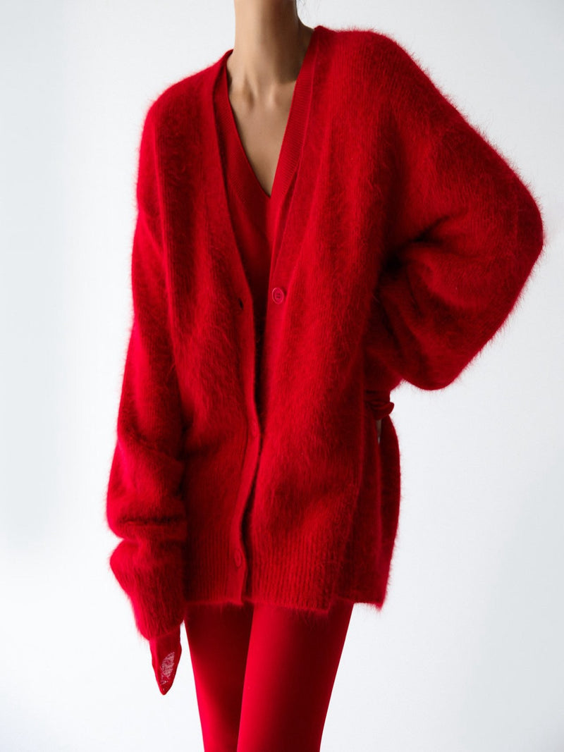 LUXE MINK ANGORA OVERSIZED KNIT CARDIGAN