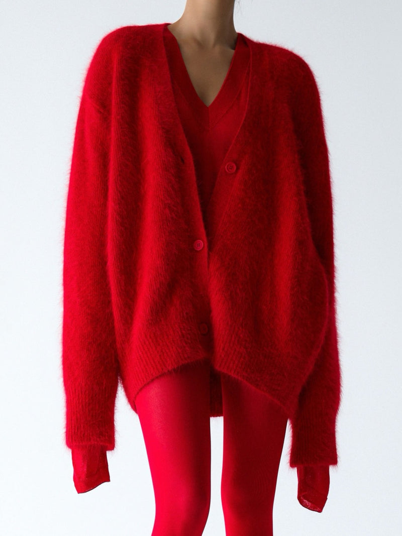 LUXE MINK ANGORA OVERSIZED KNIT CARDIGAN