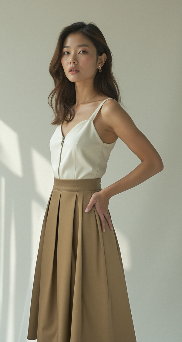 HIGH WAISTED PLEATED MIDI SKIRT