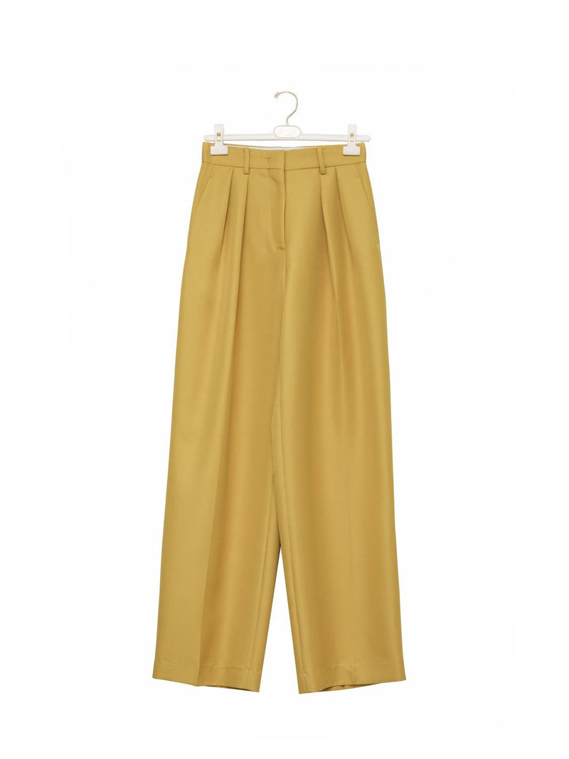 LOW WAISTED DOUBLE PLEATED TWILL TROUSERS