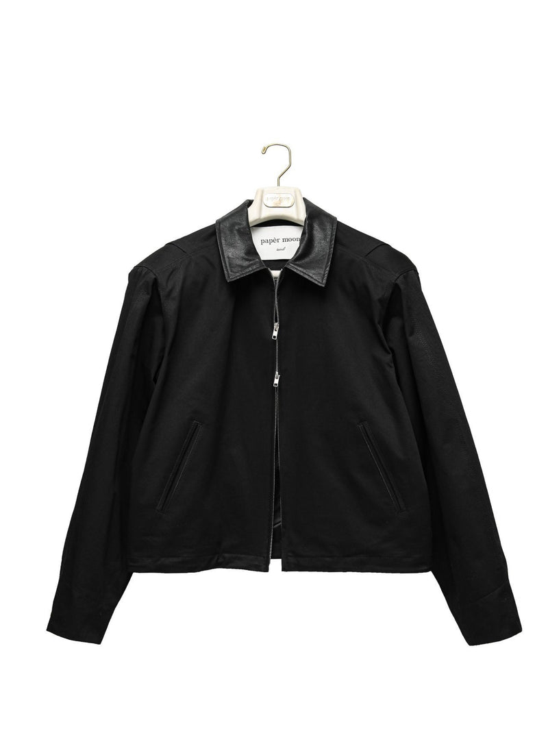 VEGAN LEATHER COLLAR BI-COLOR COTTON BLOUSON