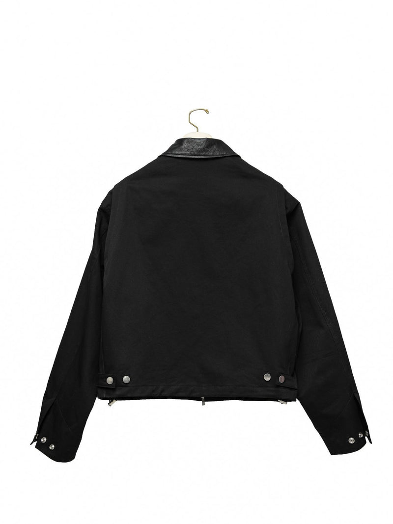 VEGAN LEATHER COLLAR BI-COLOR COTTON BLOUSON