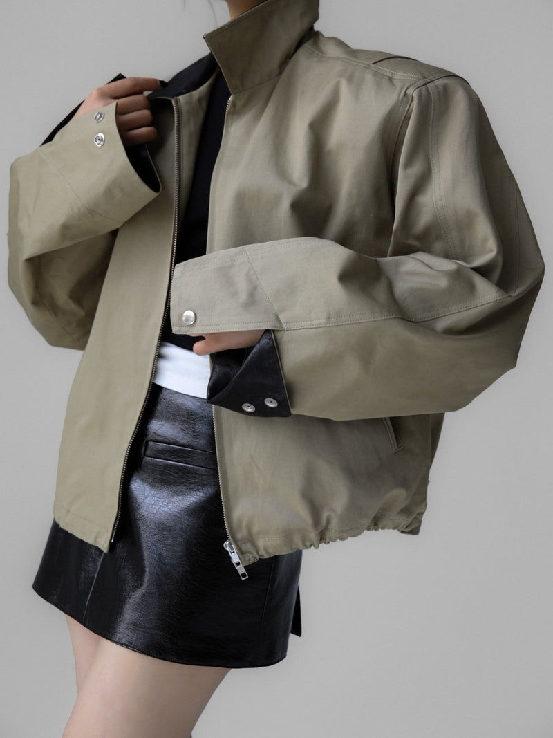 VEGAN LEATHER COLLAR BI-COLOR COTTON BLOUSON