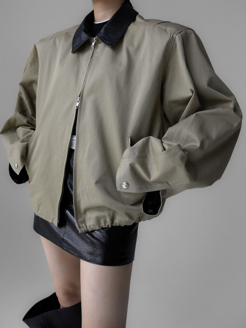 VEGAN LEATHER COLLAR BI-COLOR COTTON BLOUSON