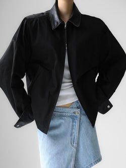 VEGAN LEATHER COLLAR BI-COLOR COTTON BLOUSON