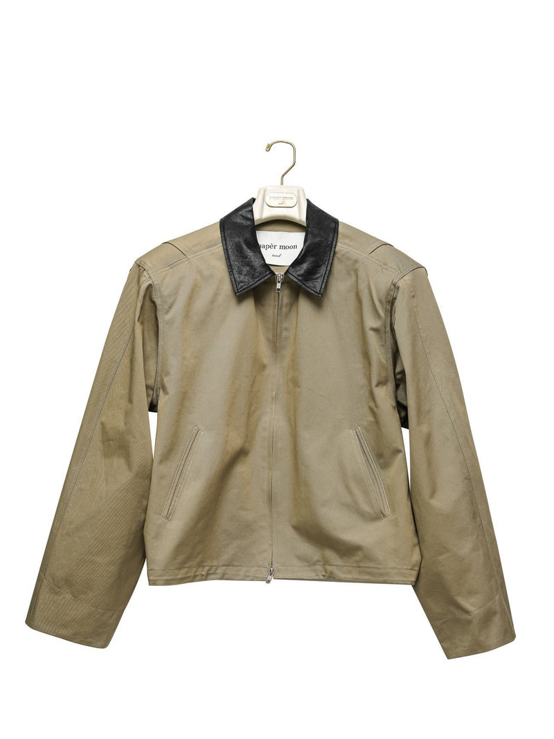 VEGAN LEATHER COLLAR BI-COLOR COTTON BLOUSON