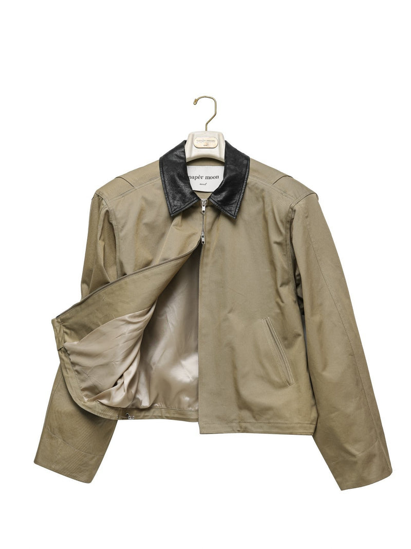 VEGAN LEATHER COLLAR BI-COLOR COTTON BLOUSON