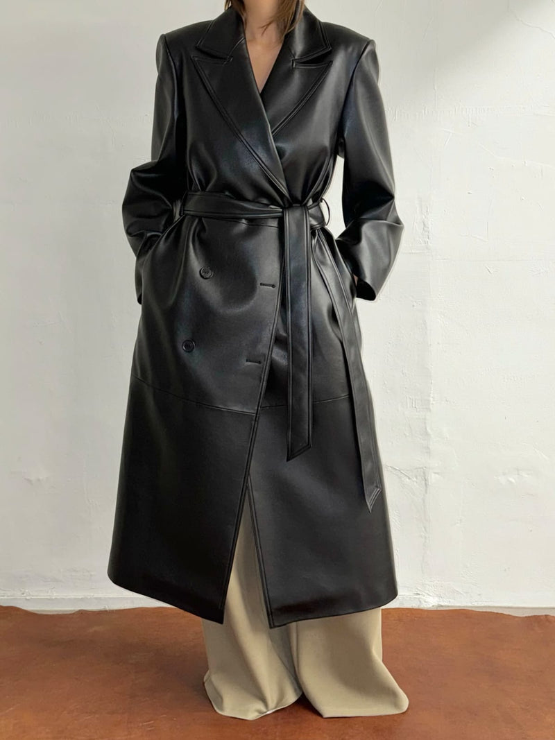 LONG LEATHER TRENCH COAT