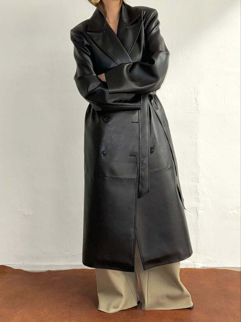 LONG LEATHER TRENCH COAT