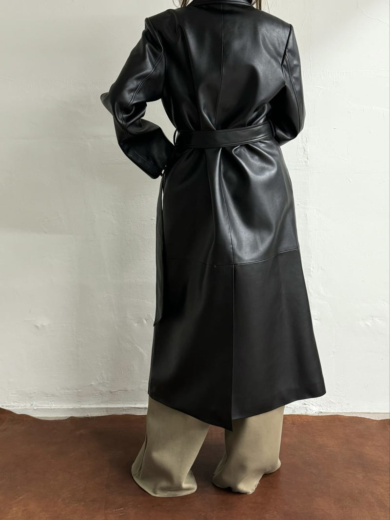 LONG LEATHER TRENCH COAT