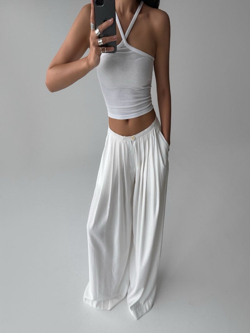 BAMBOO PIN TUCK PLEATED WIDE TROUSERS