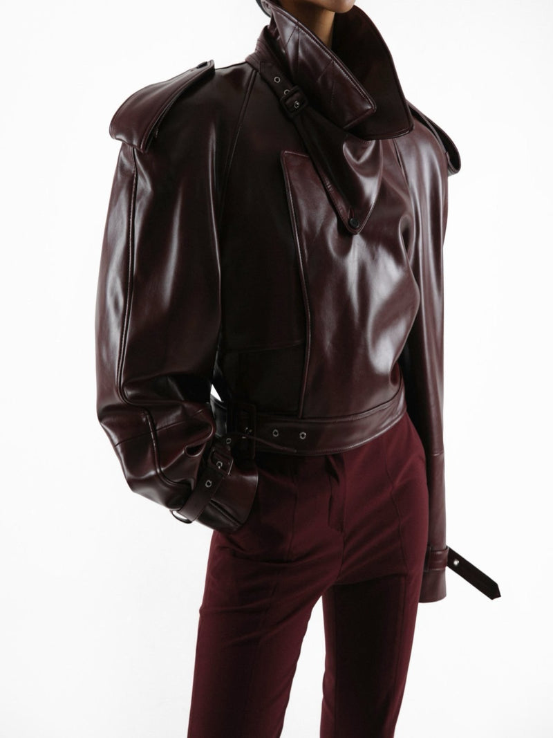 BELTED CHUNKY CROPPED VEGAN LEATHER TRENCH