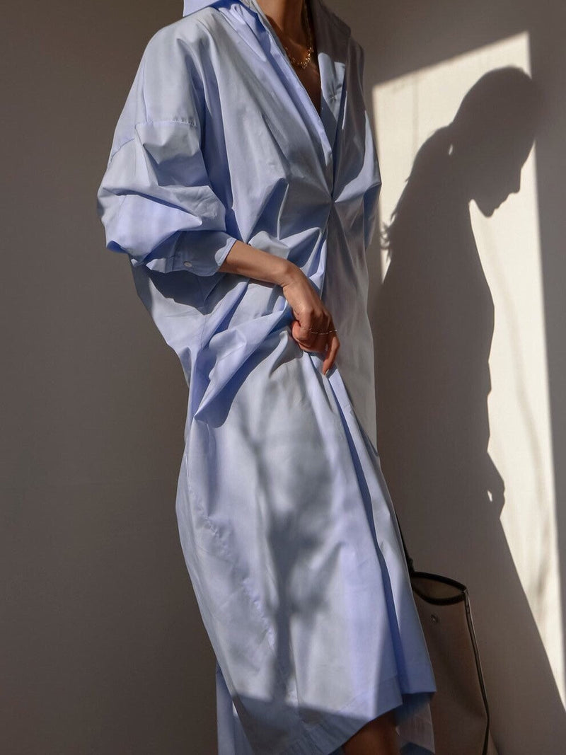 FRONT GATHERED OVERSIZED DRESS SHIRT