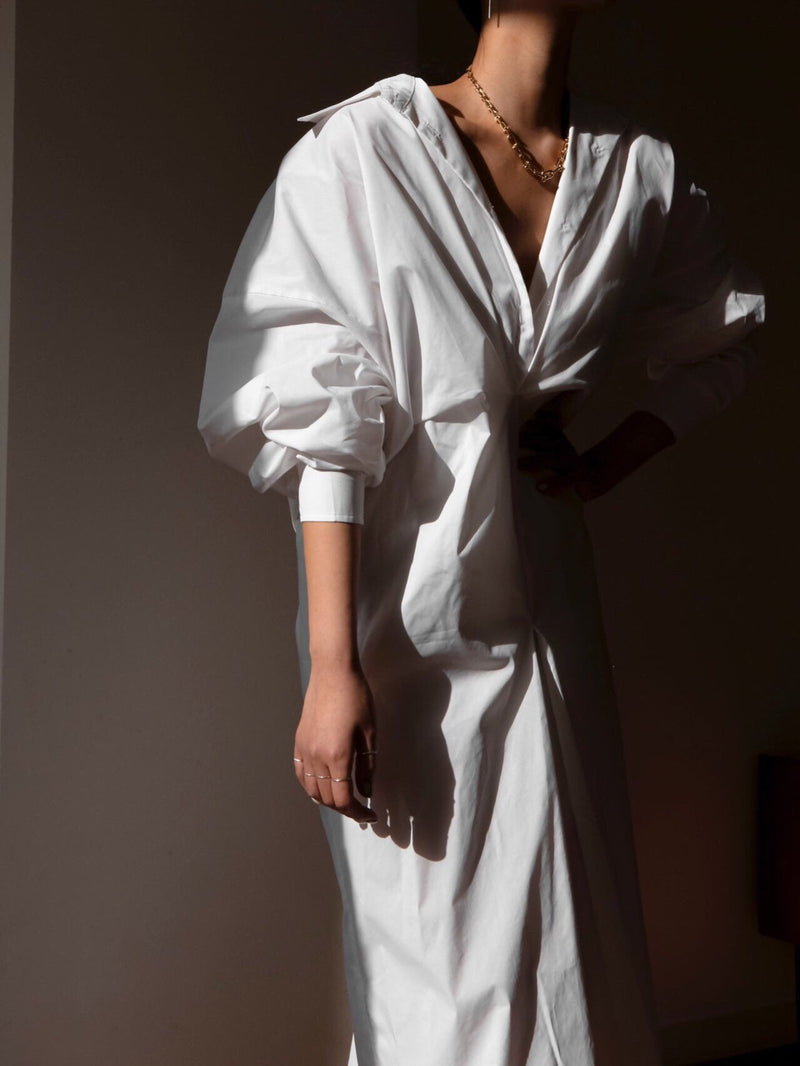 FRONT GATHERED OVERSIZED DRESS SHIRT