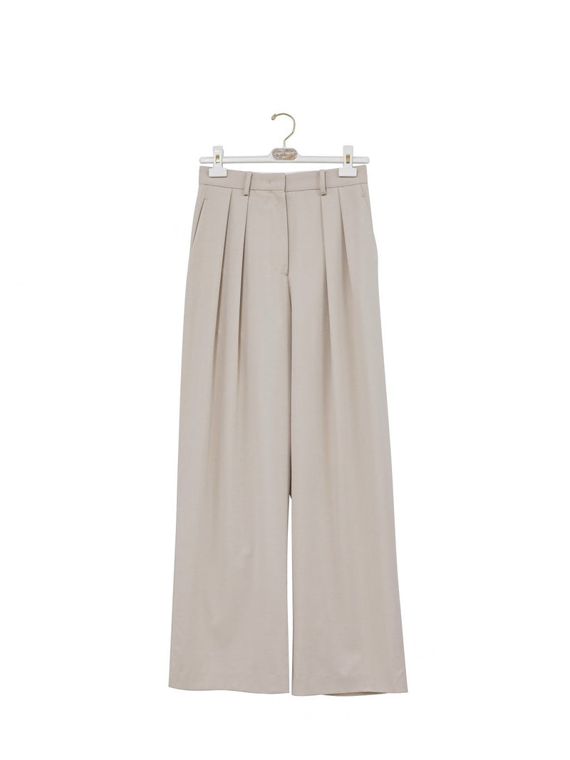 LOW WAISTED DOUBLE PLEATED TWILL TROUSERS