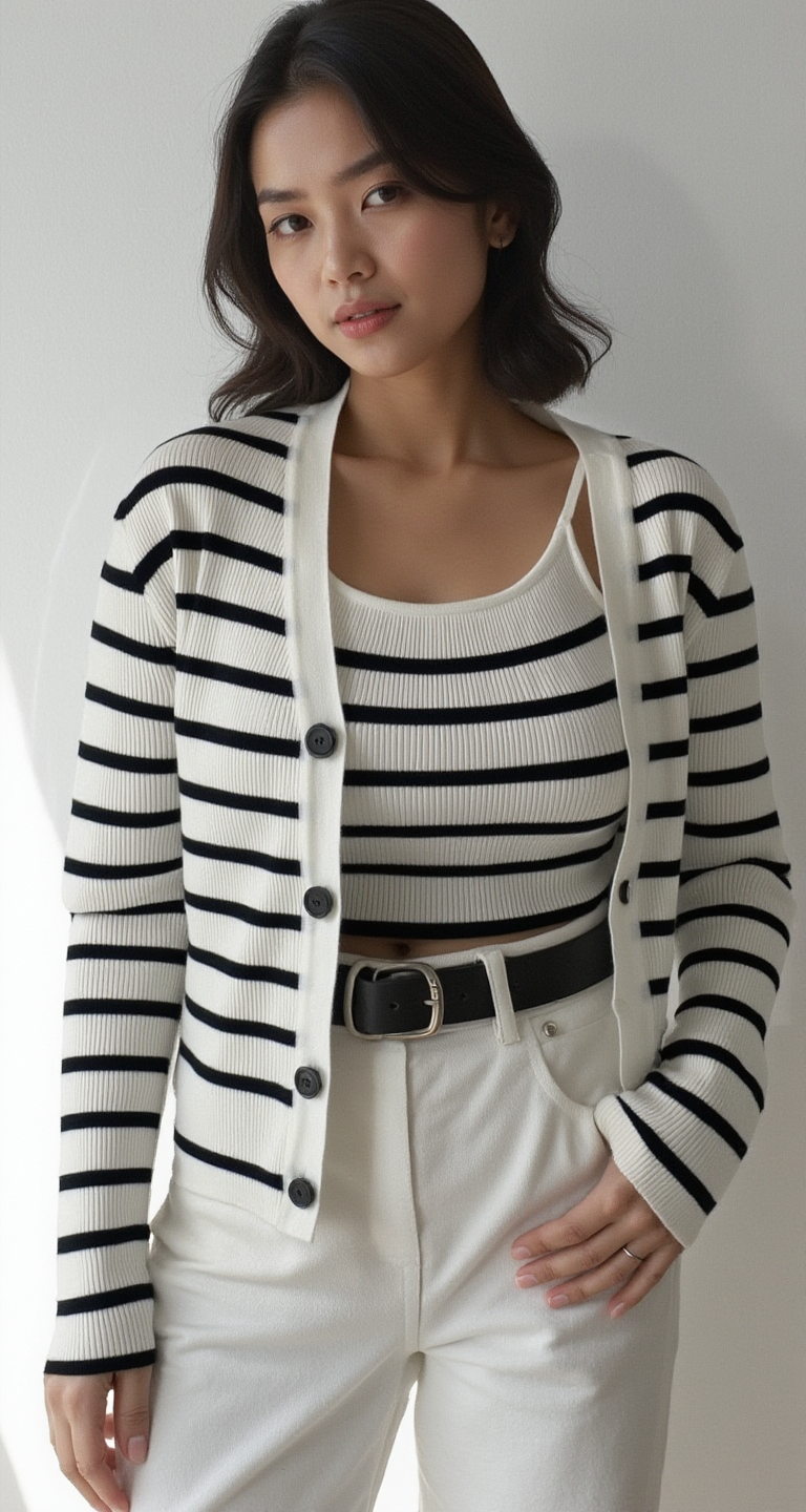 CLASSIC STRIPED KNIT CARDIGAN & TANK SET