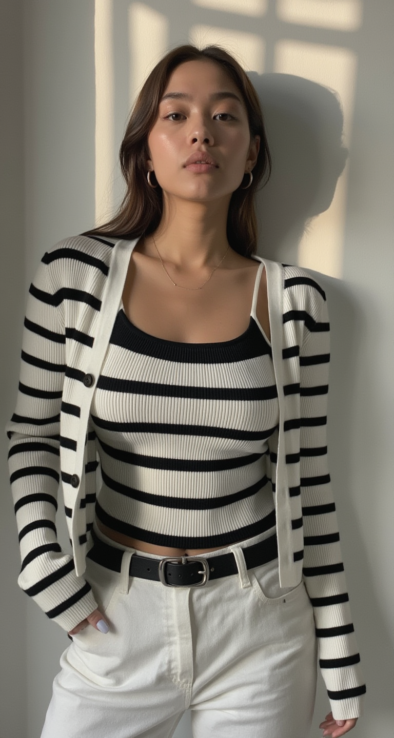 CLASSIC STRIPED KNIT CARDIGAN & TANK SET