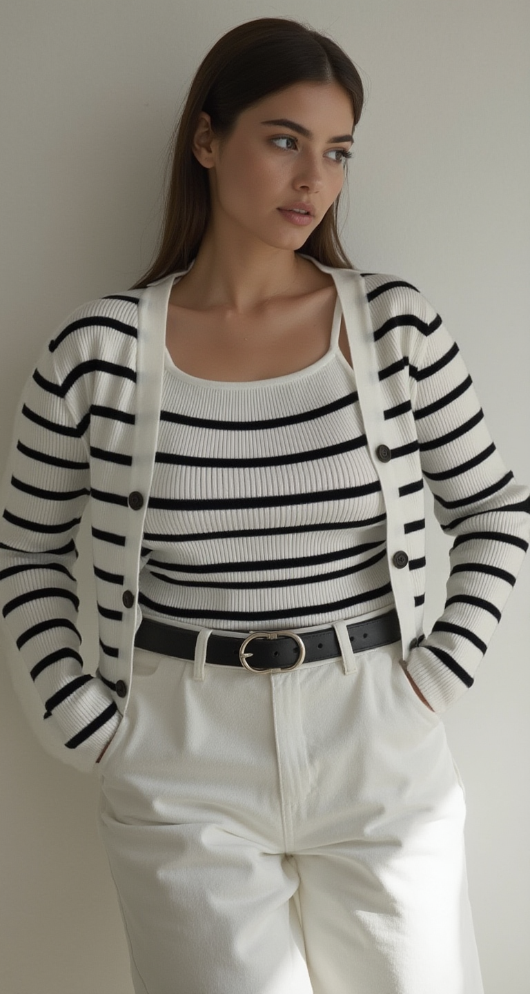 CLASSIC STRIPED KNIT CARDIGAN & TANK SET