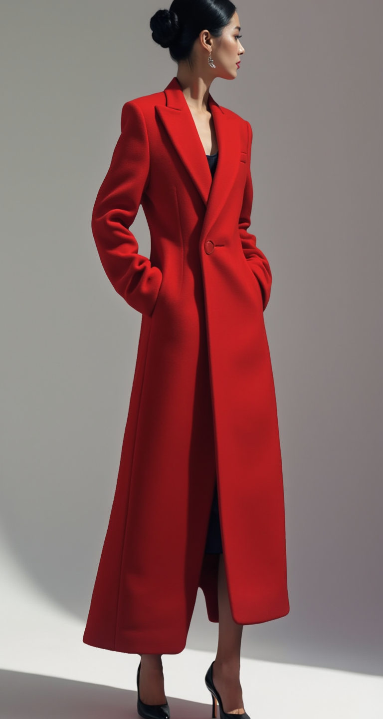 ELEGANT MAXI WOOL-BLEND RED COAT