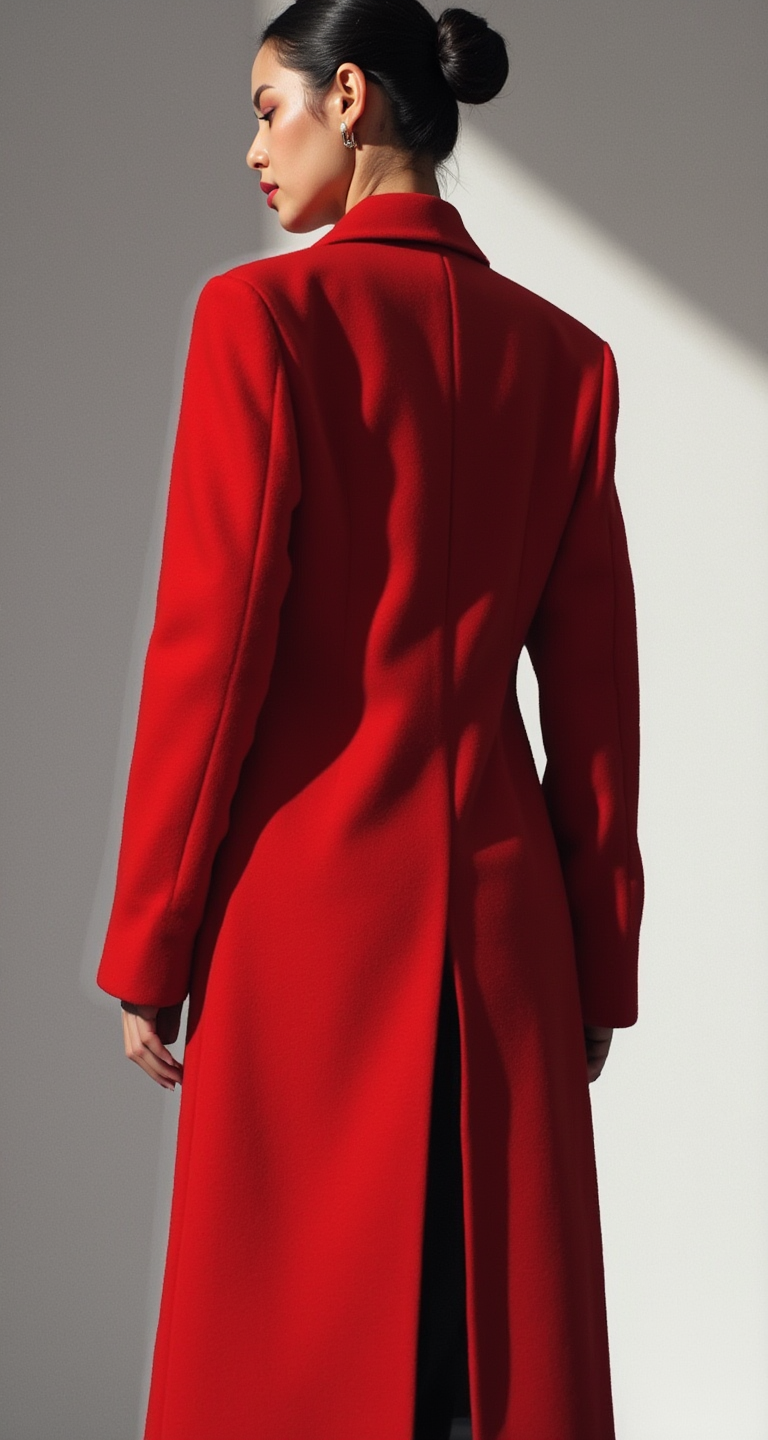 ELEGANT MAXI WOOL-BLEND RED COAT