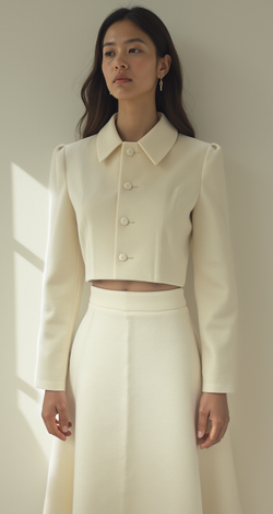 CREAM TWO-PIECE SET – CROPPED JACKET & A-LINE MIDI SKIRT