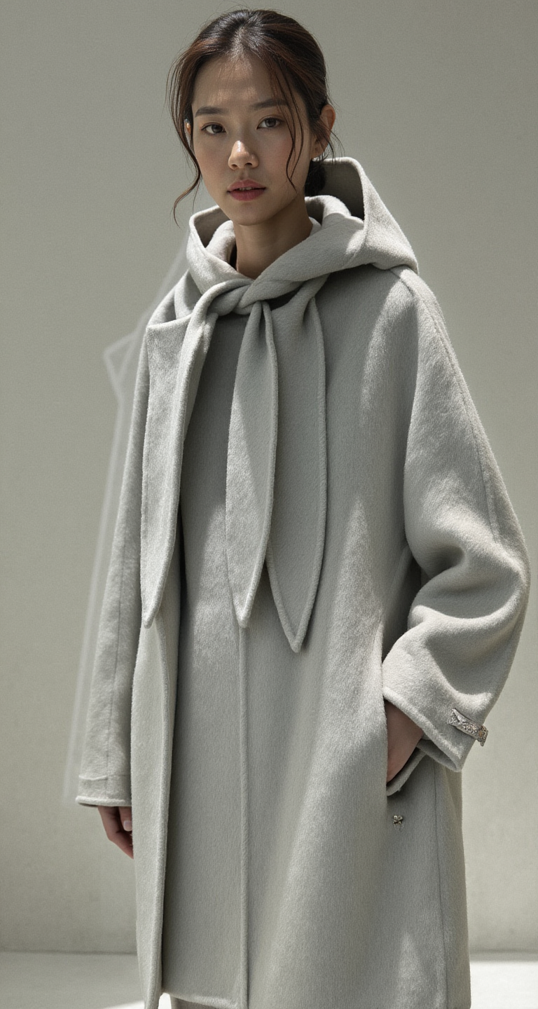 OVERSIZED BOW COLLAR WOOL COAT