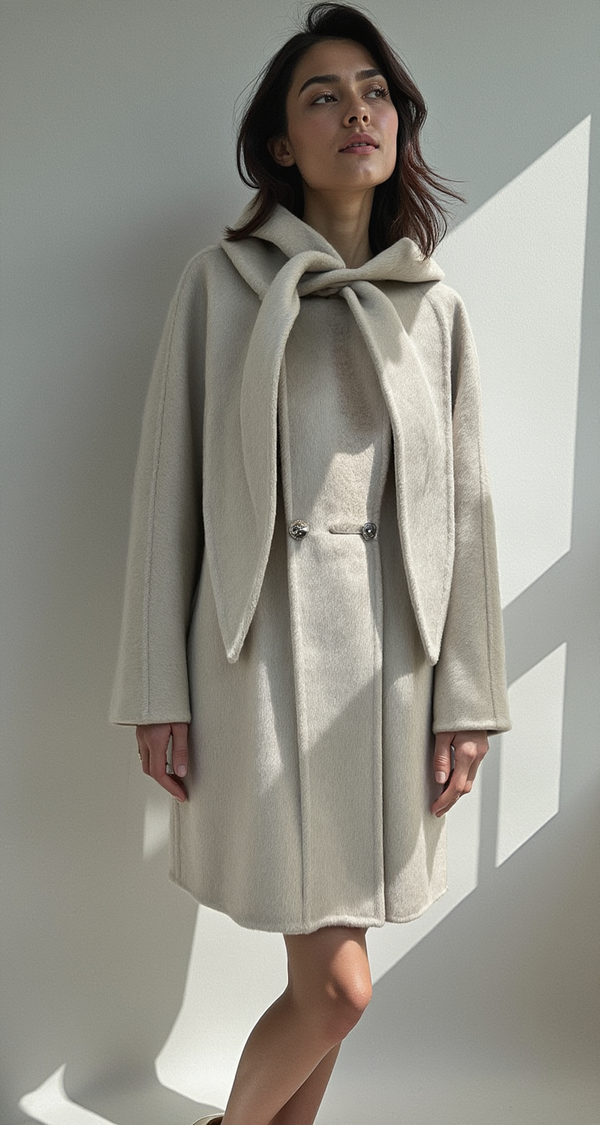 OVERSIZED BOW COLLAR WOOL COAT