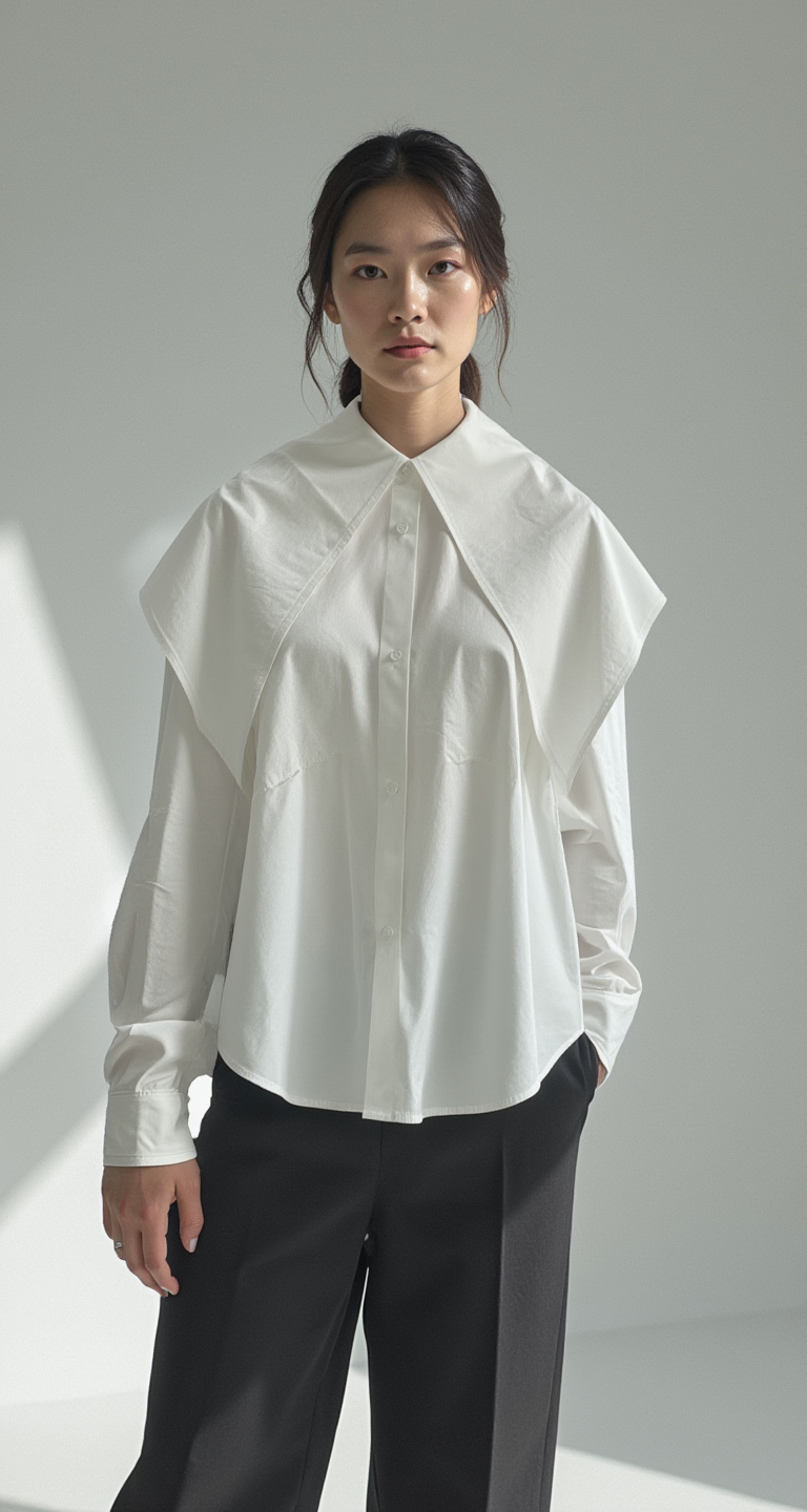 OVERSIZED CAPE COLLAR COTTON BLOUSE