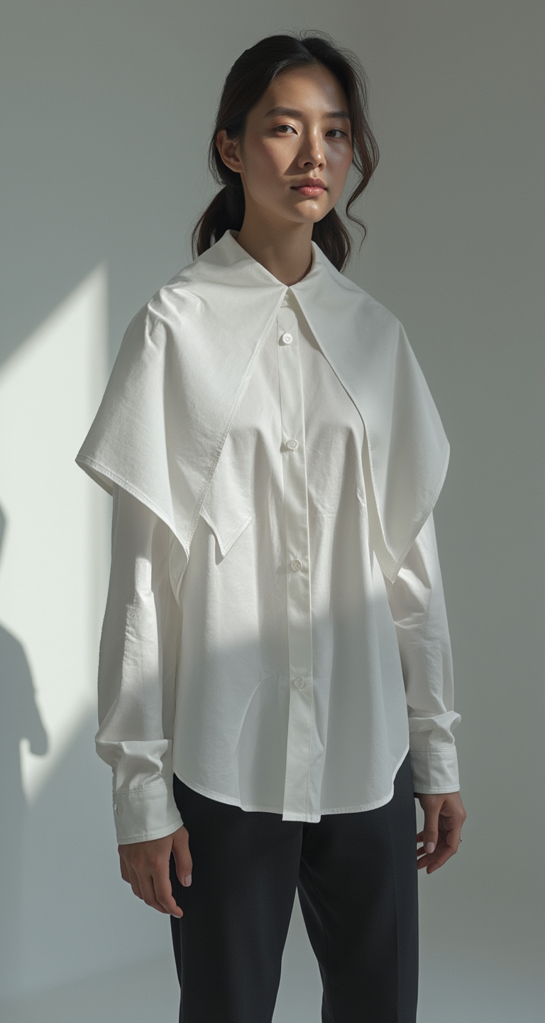 OVERSIZED CAPE COLLAR COTTON BLOUSE